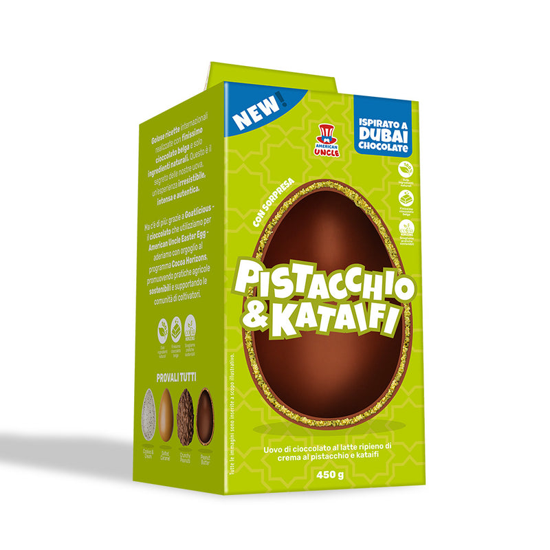 American Uncle Pistachio & Kataifi Easter Egg, milk chocolate Easter egg filled with Pistachio and Kataifi cream, 450 g 