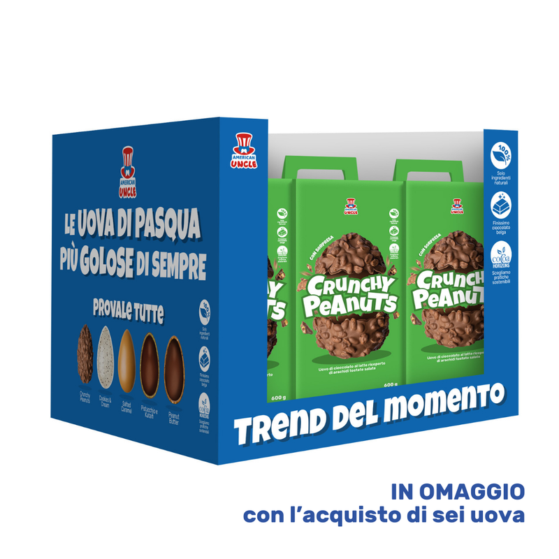 American Uncle Crunchy Peanuts Easter Egg, uovo di Pasqua di cioccolato al latte ricoperto di arachidi tostate salate da 600g