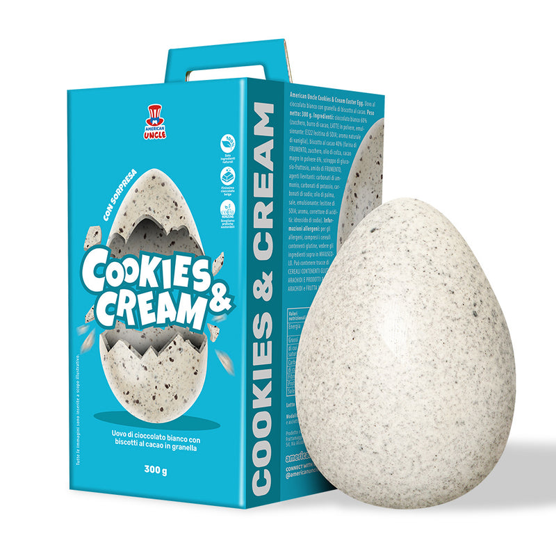 American Uncle Cookies & Cream Easter Egg, weißes Schokoladen-Osterei mit Kakaokeksstückchen, 300 g 