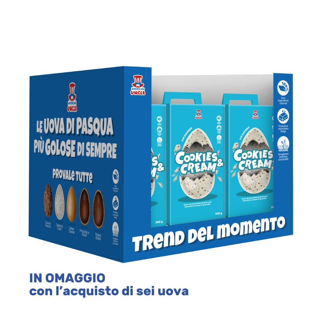 American Uncle Cookies & Cream Easter Egg, white chocolate Easter egg with cocoa biscuit granules, 300 g 