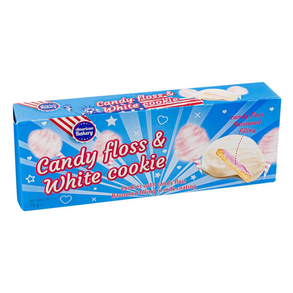 Confezione da 18, biscotti con crema al gusto di zucchero filato ricoperta di crema di latte da 96g American Bakery.