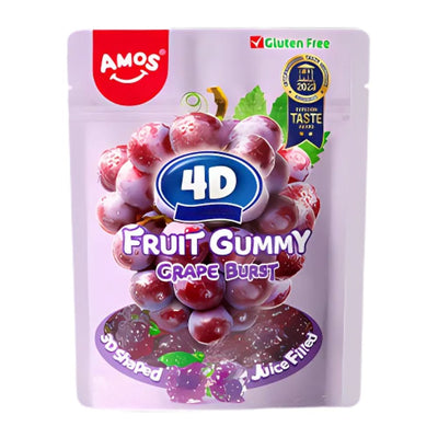 Confezione da 12, caramelle gommose e ripiene al gusto di frutta da 65g Amos 4D.