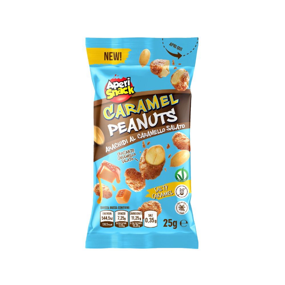 Aperi Snack Caramel Peanuts, arachidi al caramello salato da 25g (Confezione da 40)