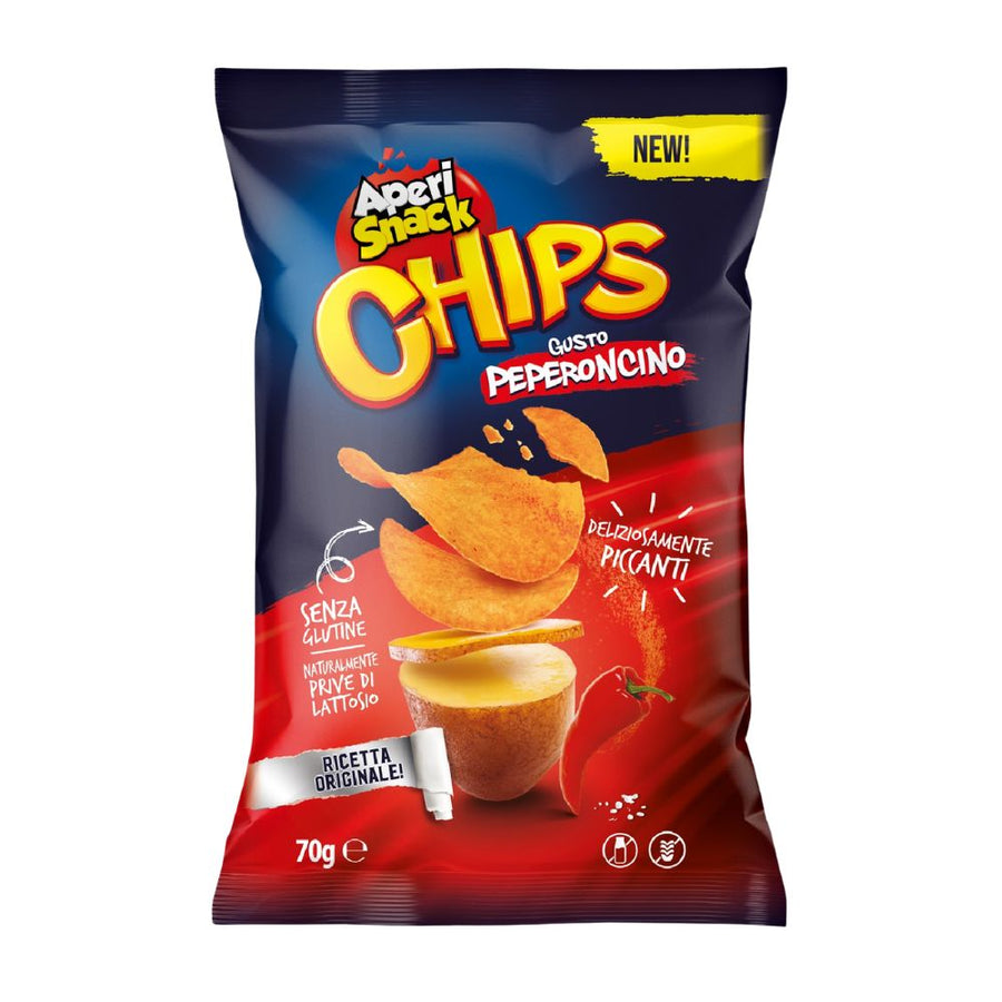 Confezione da 18, patatine fritte gusto peperoncino da 70g Aperisnack.