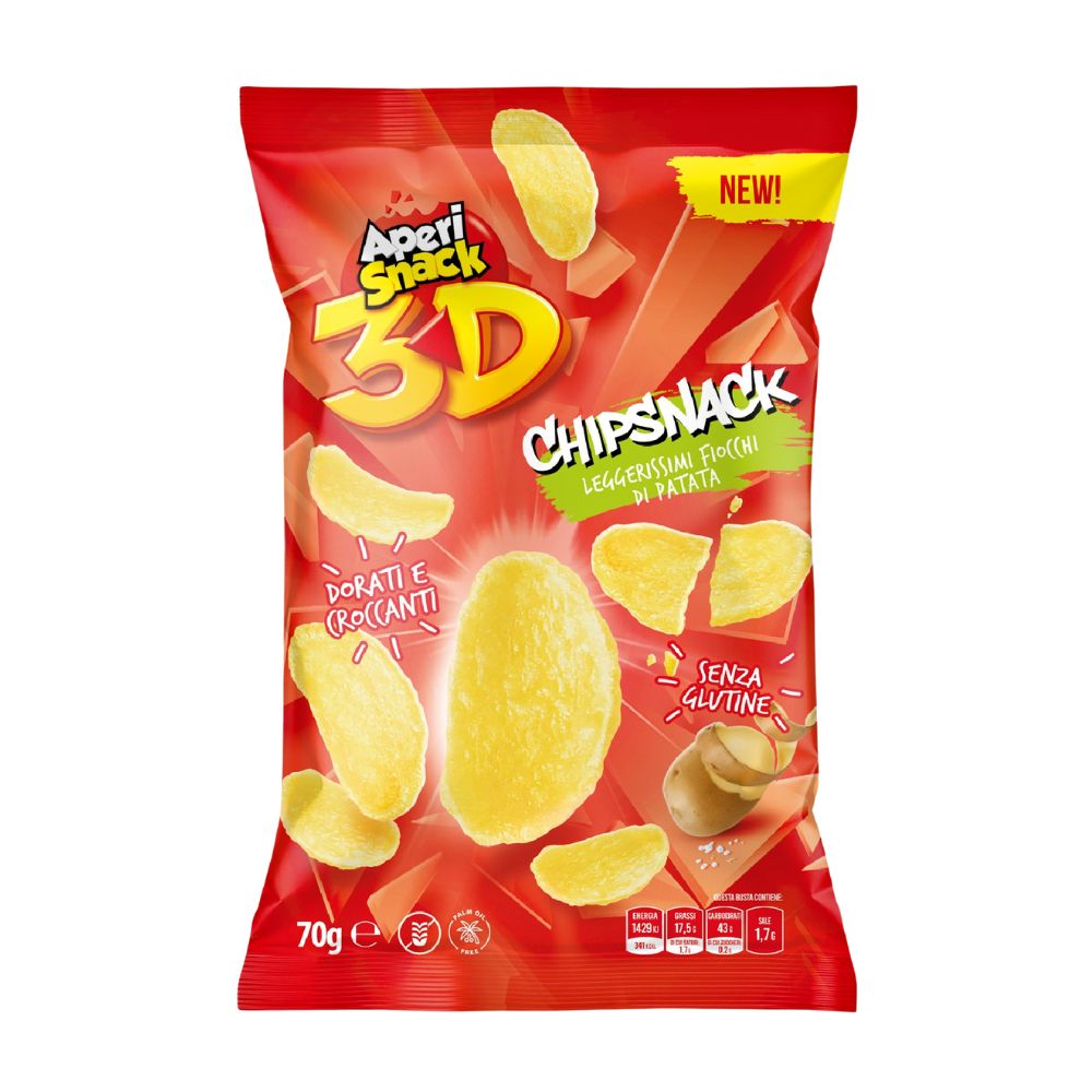 Confezione da 16, fiocchi di patata disidratata e fritta da 70g Aperisnack.