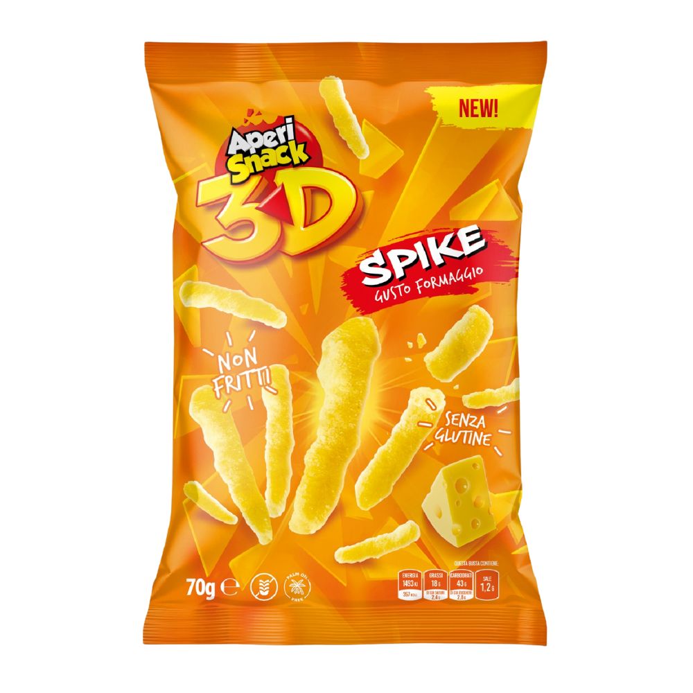 Confezione da 16, croccantini di mais al gusto di formaggio 70g Aperisnack. 