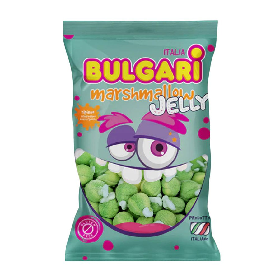 Confezione da 1kg, marshmallow a forma di mela e ripieni di gelatina al gusto di mela Bulgari.