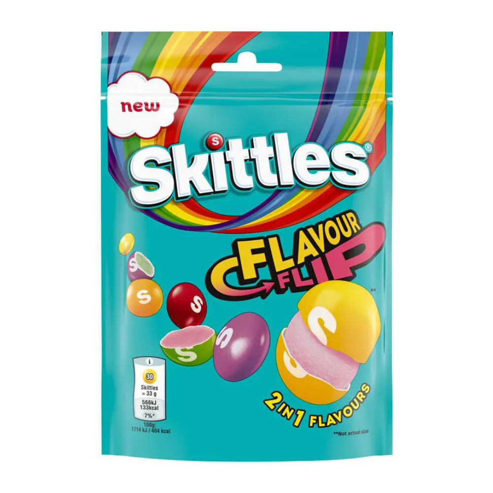 Skittles Flavour Flip, caramelle dal doppio gusto alla frutta da 136gr (Confezione da 15)