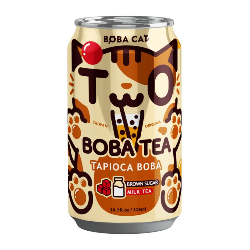 Boba Cat Brown Sugar and Milk Tea, Bubble Tea mit Milch und braunem Zucker 315ml (Packung mit 24) 