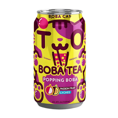 Confezione da 24, boba Tea Boba Cat Passion Fruit e Lychee da 320ml.
