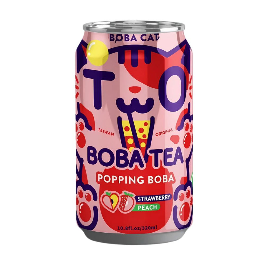 Confezione da 24, Boba Cat Boba Tea Strawberry and Peach da 320ml.