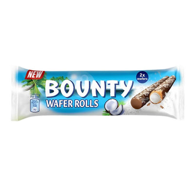 Confezione da 12, wafer rolls ricoperti di cioccolato e granella di cocco da 22,5g Bounty.