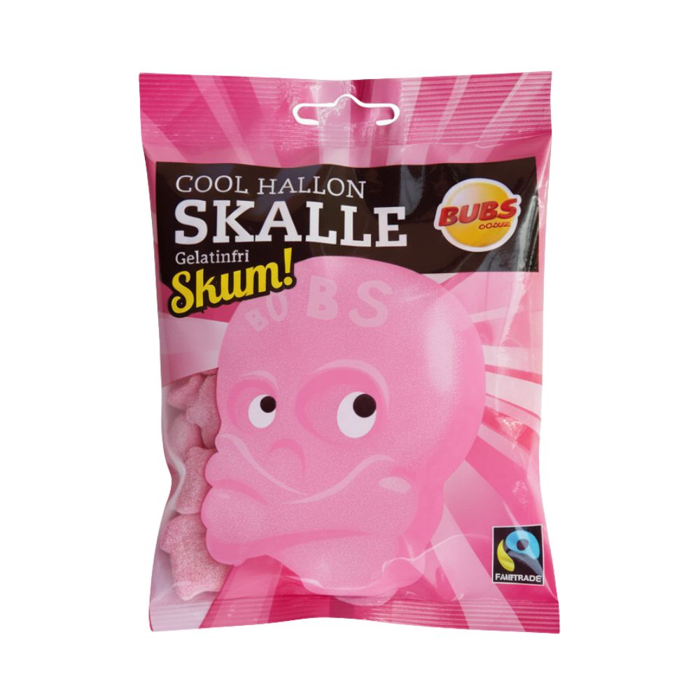 Bubs Skalle Cool Raspberry, caramelle gommose al gusto di lampone da 90g (Confezione da 12).