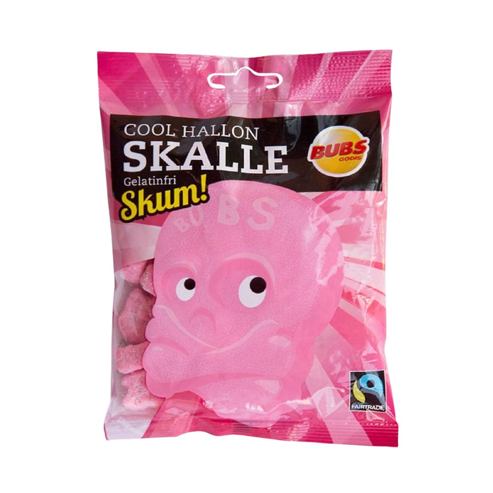 Bubs Skalle Cool Raspberry, caramelle gommose al gusto di lampone da 90g (Confezione da 12).