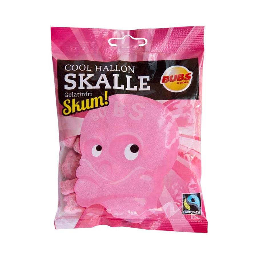 Bubs Skalle Cool Raspberry, caramelle gommose al gusto di lampone da 90g (Confezione da 12).
