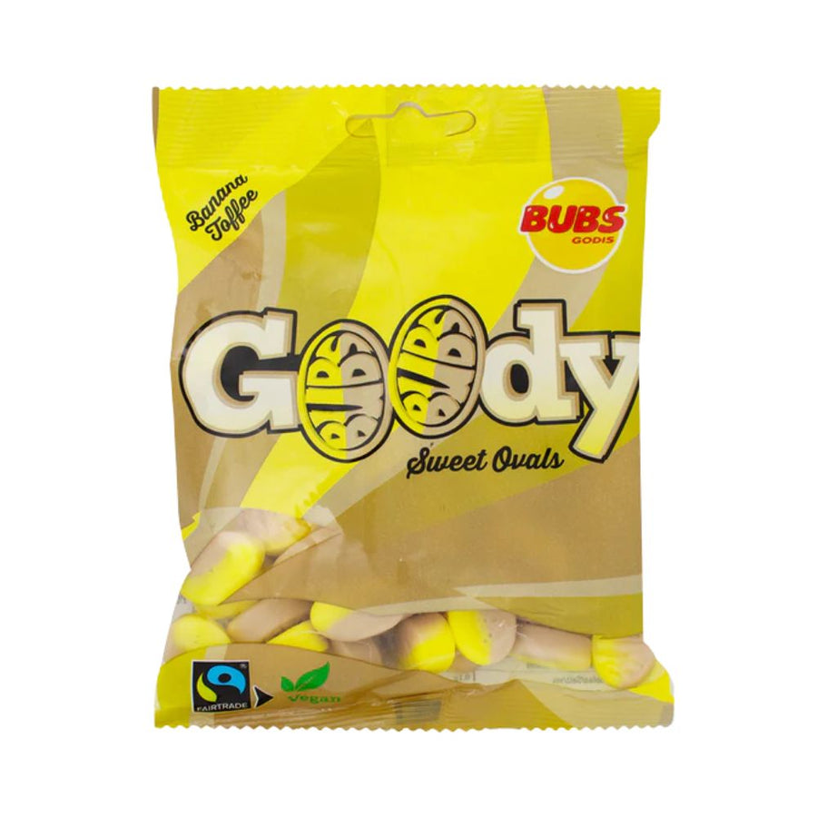 Bubs Goody Banana Toffe, caramelle al gusto di banana da 90g (Confezione da 12).