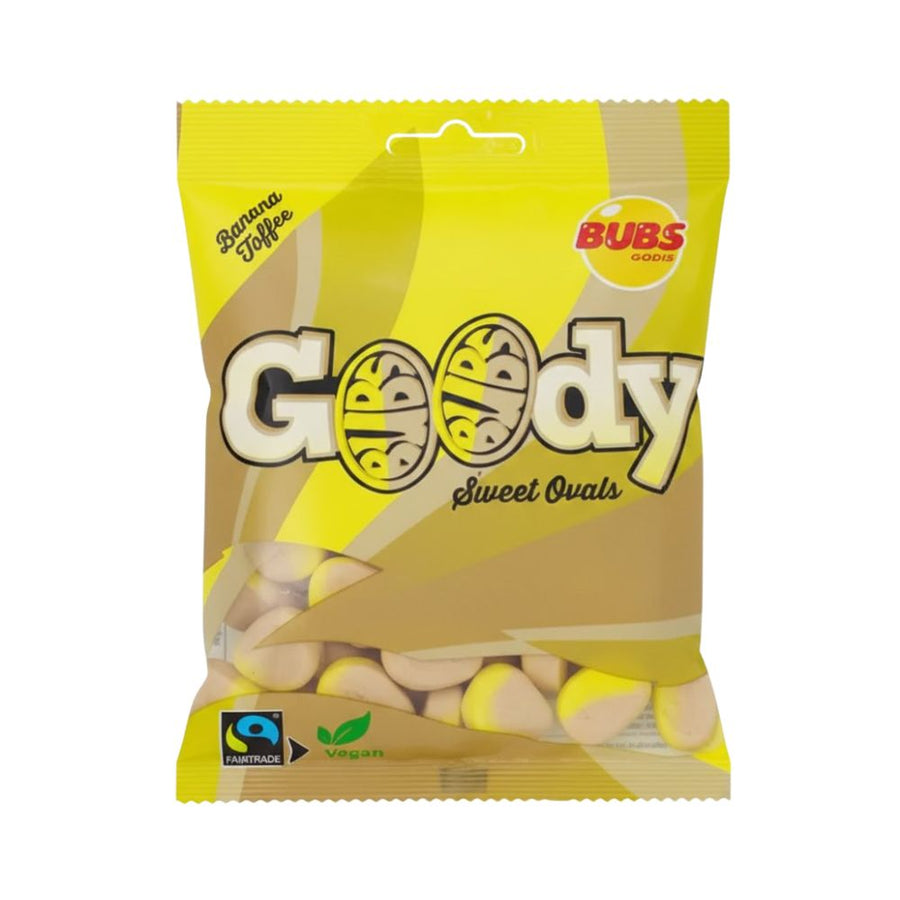 Bubs Goody Banana Toffe, caramelle al gusto di banana da 90g (Confezione da 12).