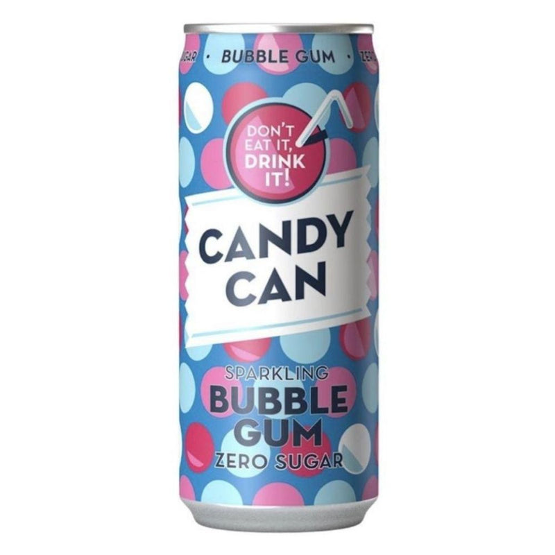 Candy Can Bubble Gum Zero Sugar, boisson goût bubble gum 330ml (pack de 12)