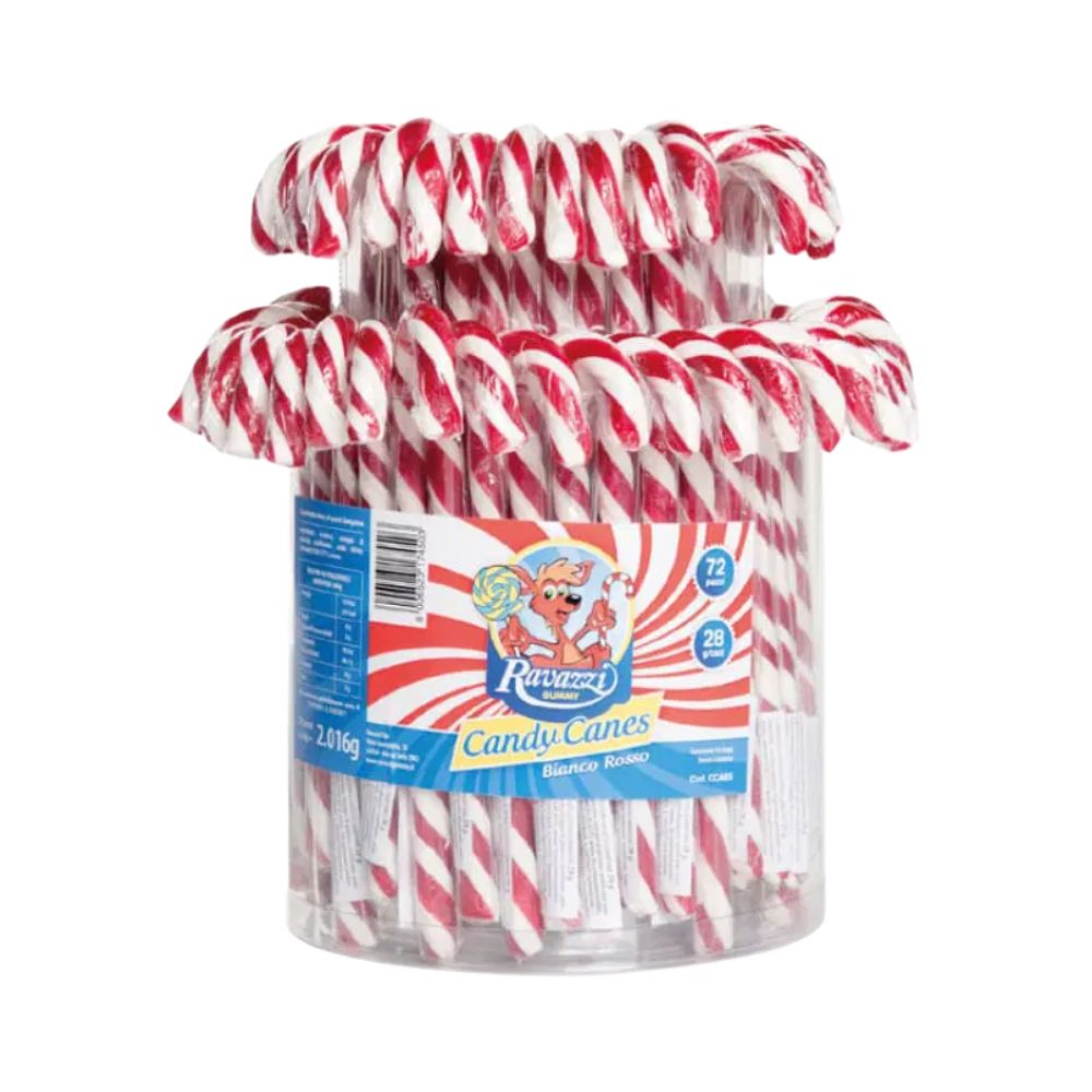 Ravazzi Candy Canes, caramella dura al gusto di lampone da 28g (Confezione da 72).