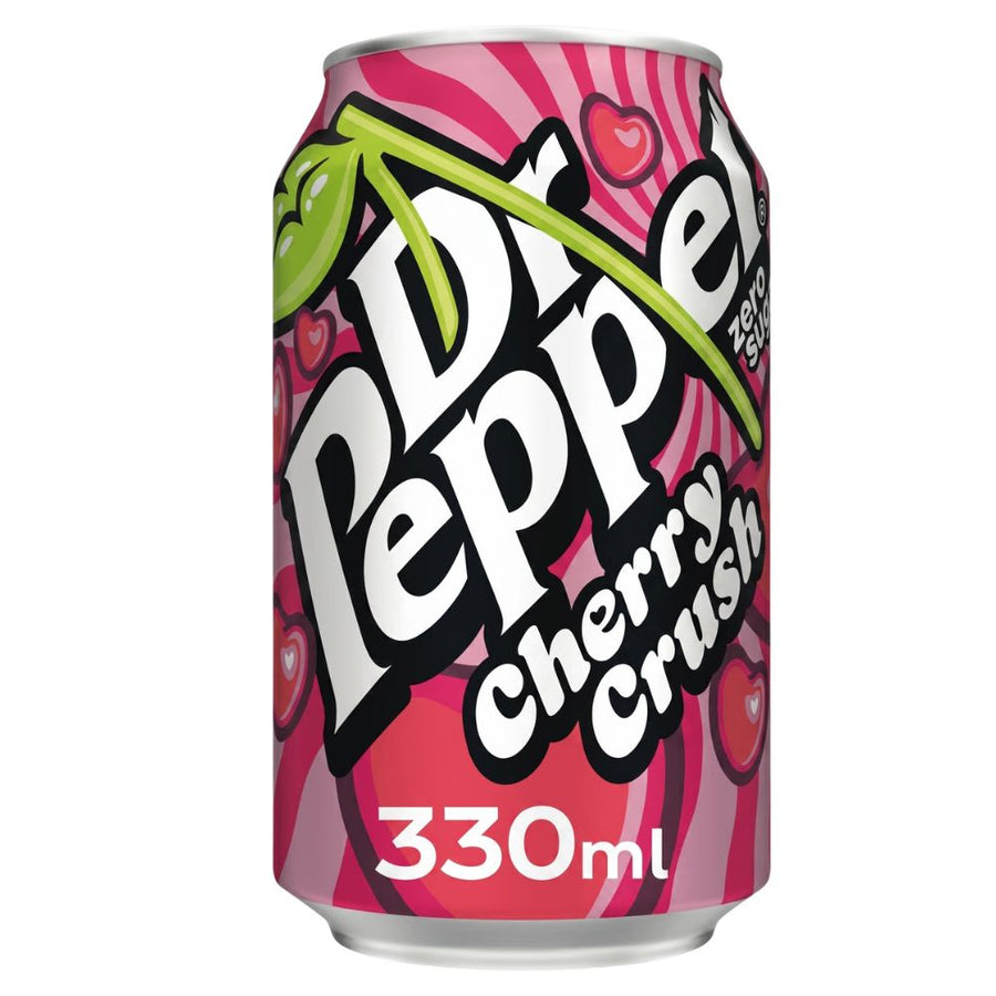 Dr Pepper Zero Cherry Crush, bevanda gassata senza zuccheri al gusto di ciliegia da 330ml (Confezione da 24)