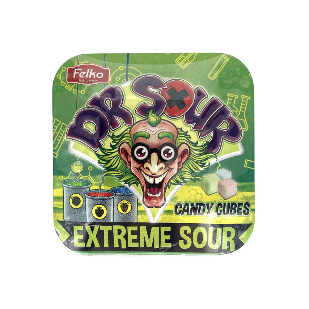 Dr. Sour Candy Cubes, fruit-flavored candies 18g (Pack of 16) 