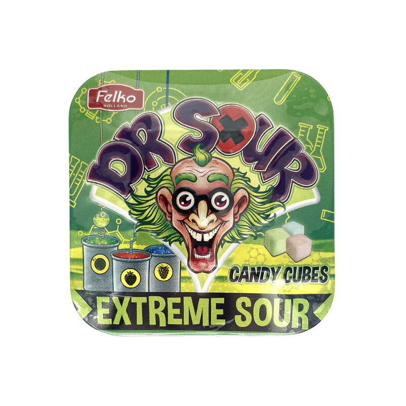 Dr. Sour Candy Cubes, caramelos sabor fruta de 18g (Paquete de 16) 