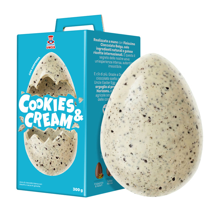 American Uncle Cookies & Cream Easter Egg, white chocolate Easter egg with cocoa cookie crumble, 300 g 