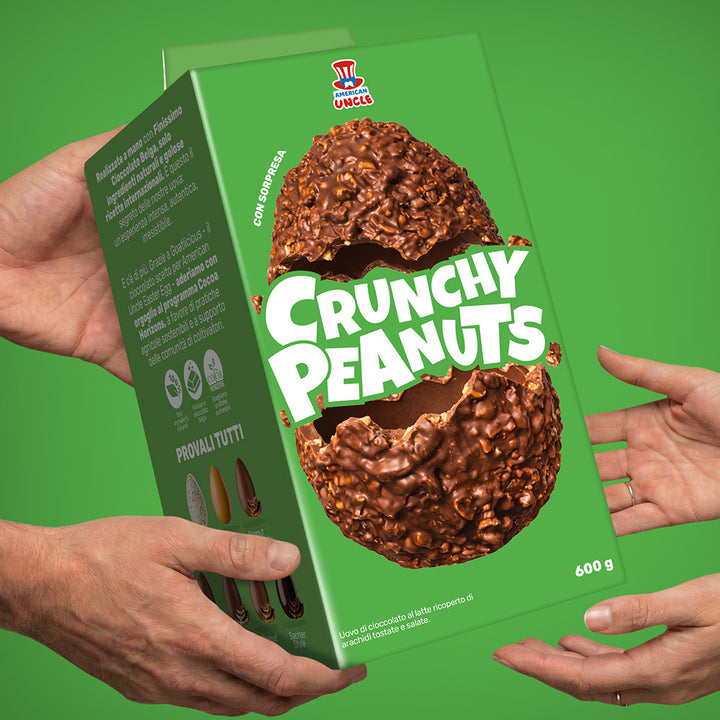 American Uncle Crunchy Peanuts Easter Egg, uovo di Pasqua di cioccolato al latte ricoperto di arachidi tostate salate da 600g