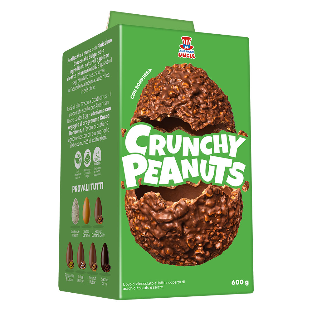 American Uncle Crunchy Peanuts Easter Egg, uovo di Pasqua di cioccolato al latte ricoperto di arachidi tostate salate da 600g