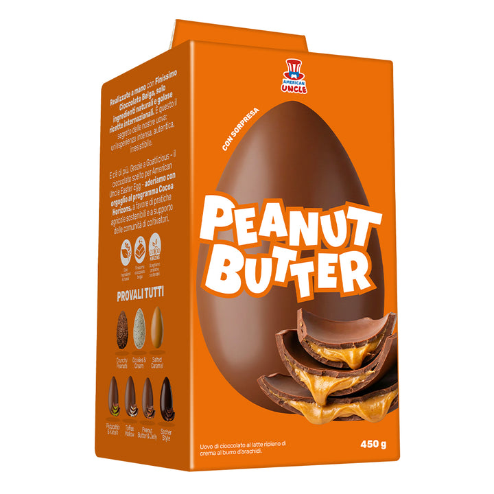 American Uncle Peanut Butter Easter Egg, uovo di Pasqua di cioccolato al latte ripieno di crema al burro d'arachidi da 450 g