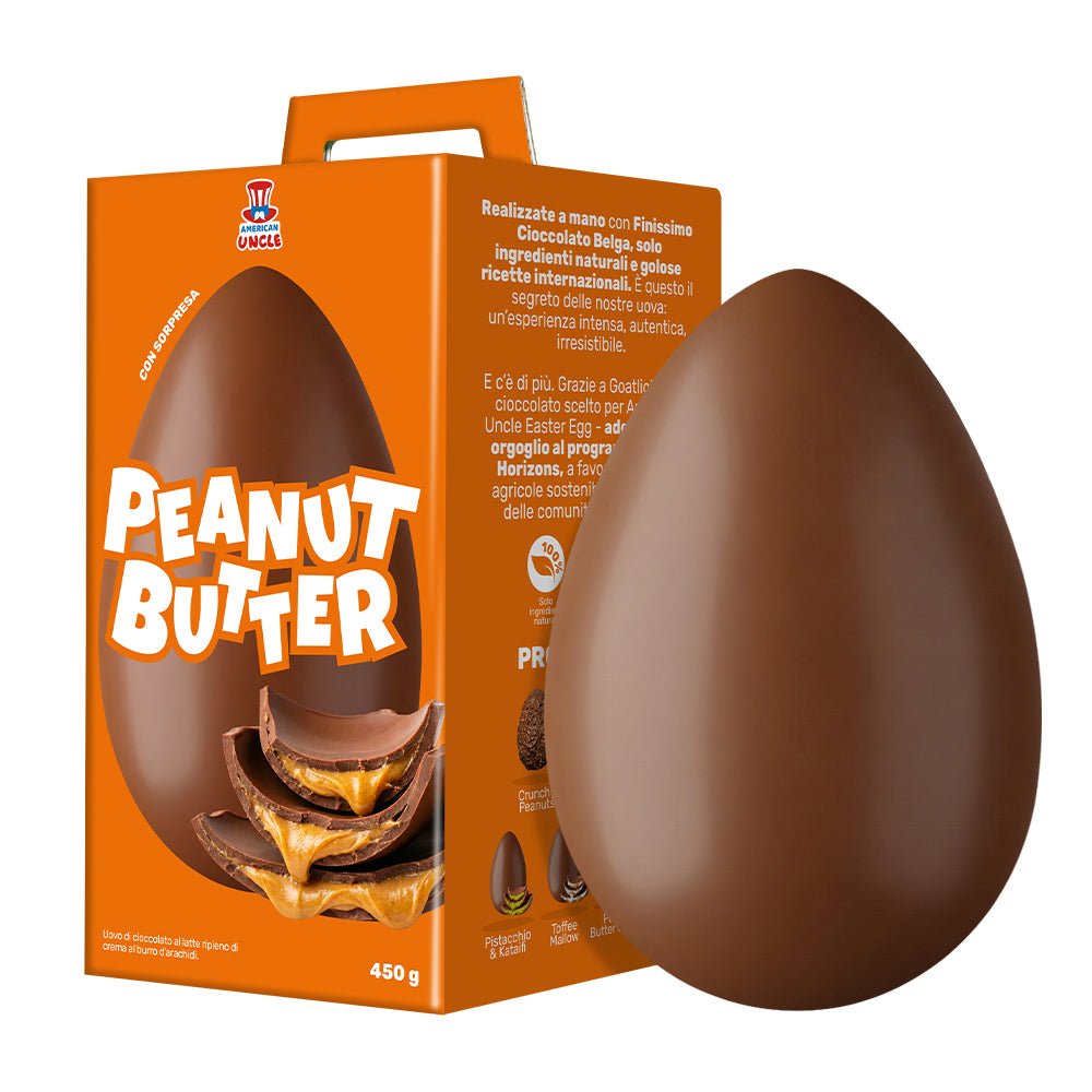 American Uncle Peanut Butter Easter Egg, uovo di Pasqua di cioccolato al latte ripieno di crema al burro d'arachidi da 450 g