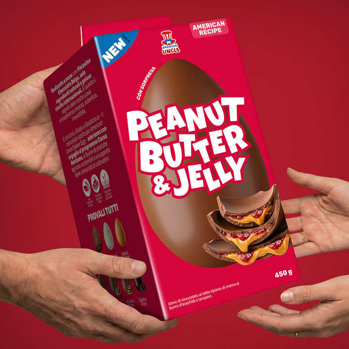 American Uncle Peanut Butter & Jelly Osterei, Milchschokoladenei gefüllt mit Erdnussbuttercreme und Himbeeren, 450 g 