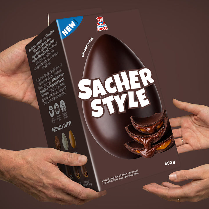 American Uncle Sacher Style Easter Egg, dark chocolate Easter egg filled with dark cream and apricot puree, 450 g 