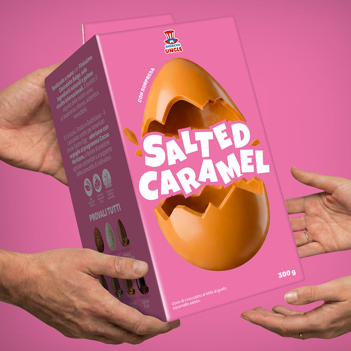 American Uncle Salted Caramel Easter Egg, uovo di Pasqua di cioccolato al latte al gusto caramello salato da 300 g