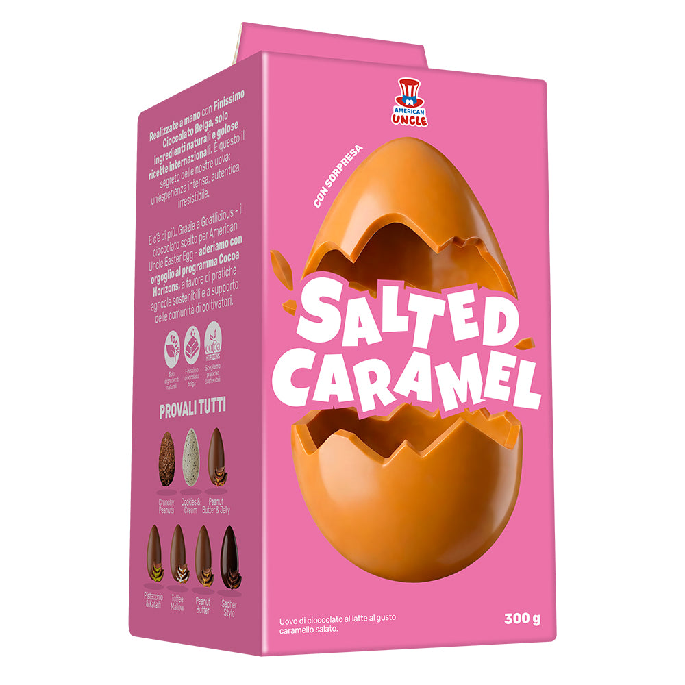 American Uncle Salted Caramel Easter Egg, uovo di Pasqua di cioccolato al latte al gusto caramello salato da 300 g