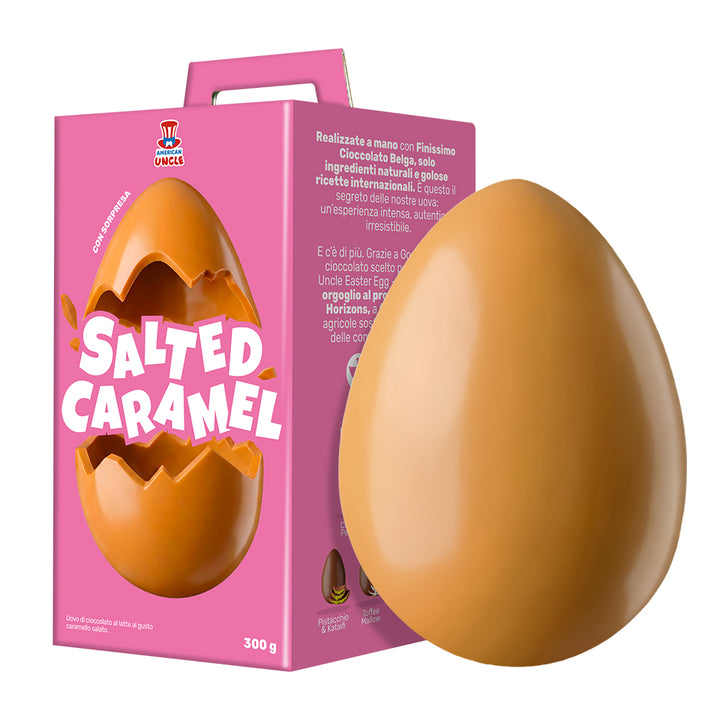 American Uncle Salted Caramel Easter Egg, uovo di Pasqua di cioccolato al latte al gusto caramello salato da 300 g