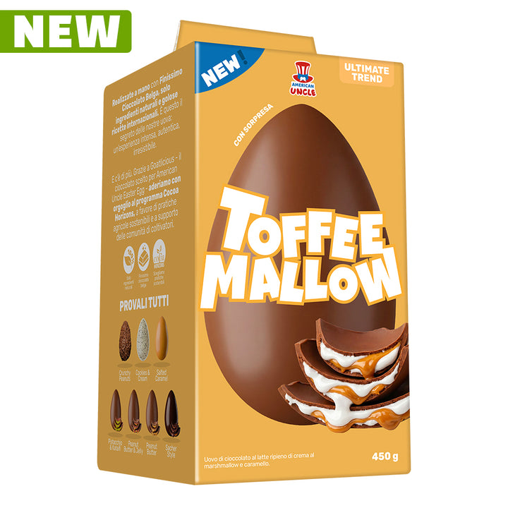 American Uncle Toffee Mallow Easter Egg, uovo di Pasqua di cioccolato al latte ripieno di crema al marshmallow e caramello da 450 g