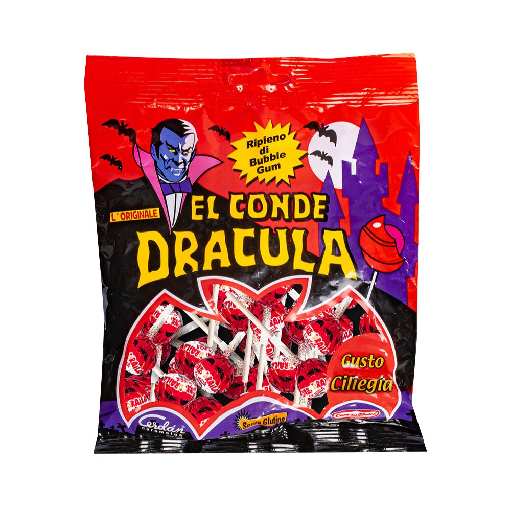 Confezione da 24, di 10 lecca lecca al gusto di ciliegia con ripieno di gomma da masticare da 85g.