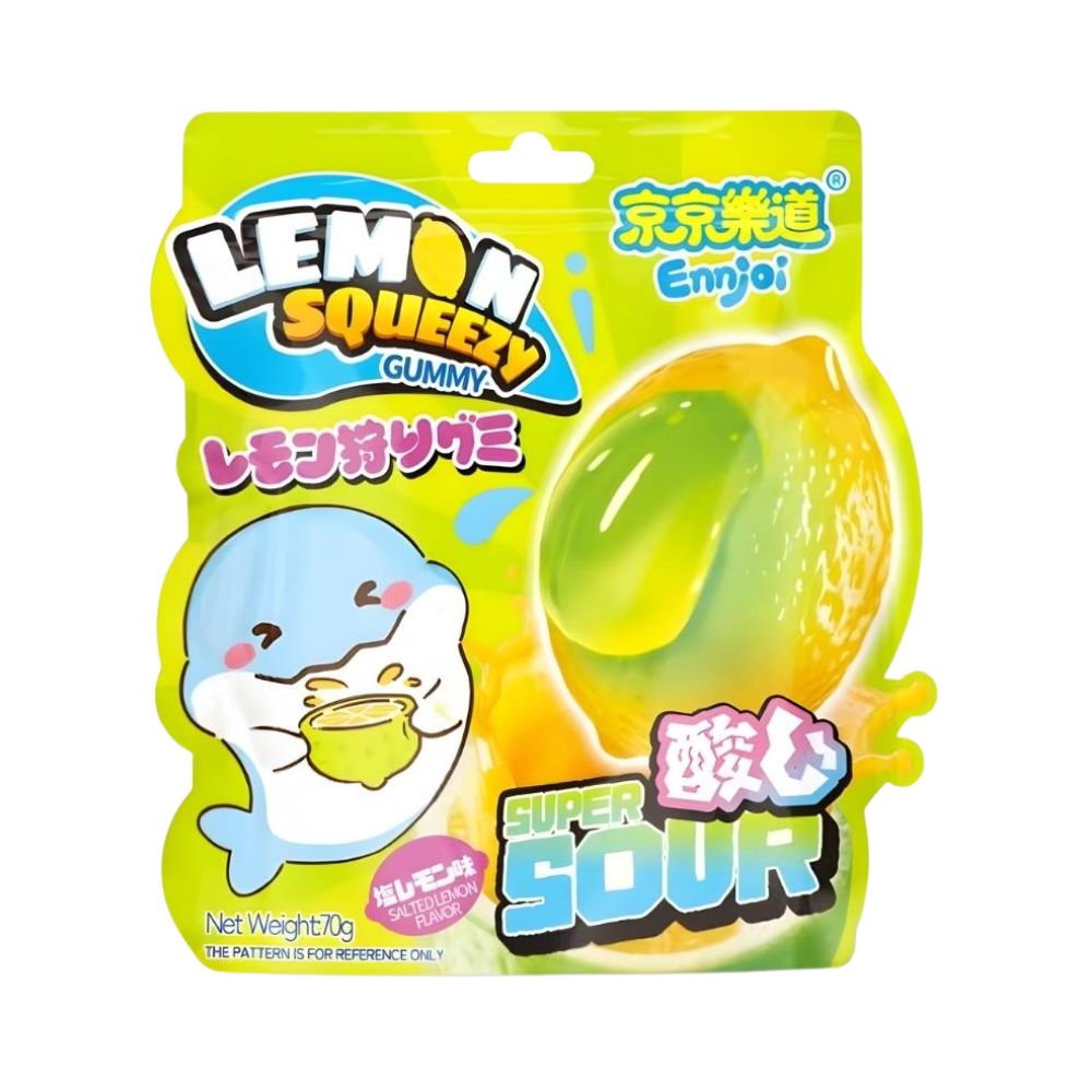 Ennjoi Salted Lemon Squeezy Gummy, caramelos de goma con sabor a limón salado de 70g (Paquete de 36) 