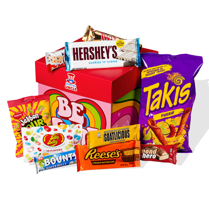 Composizione d'esempio: Takis, Hershey's, Goatlicious, Reese's, Jelly Belly