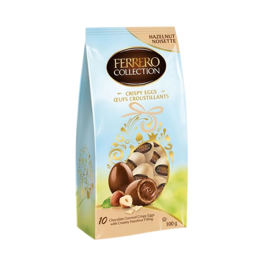 Ferrero Collection Crispy Eggs Hazelnut, cioccolato al latte con wafer ricoperto e ripieno cremoso alla nocciola da 100g (Confezione da 10)