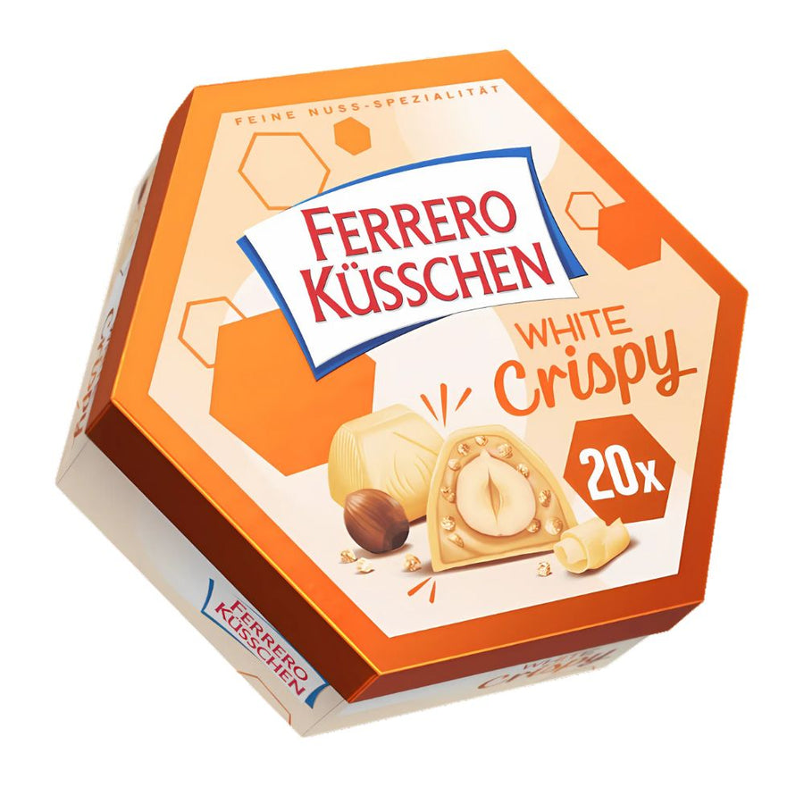 Confezione da 8, cioccolato bianco e croccante di riso con praline alle nocciole da 172g Ferrero Kusschen.