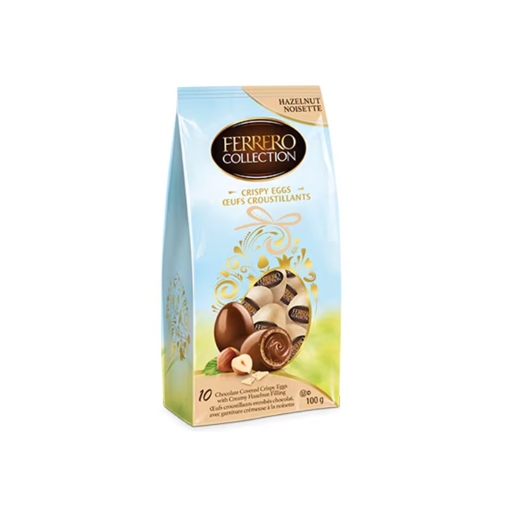 Ferrero Collection Crispy Eggs Hazelnut, cioccolato al latte con wafer ricoperto e ripieno cremoso alla nocciola da 100g (Confezione da 10)