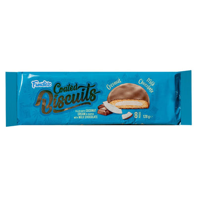 Confezione da 24, biscotti ripieni di crema al gusto di cocco e ricoperti di cioccolato da 128g Fundiez.