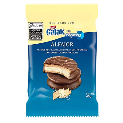 Confezione da 18, biscotto croccante ricoperto di cioccolato e ripieno di cioccolato Galak da 40g Alfajor.