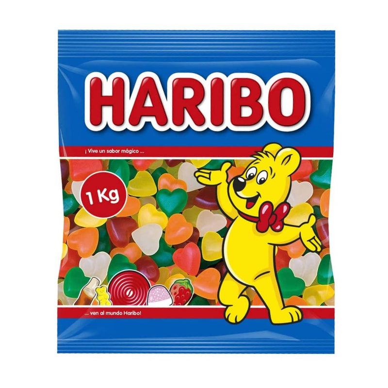 Confezione da 1kg, Haribo Cuori Teneri.
Caramelle gommose al gusto di frutta.