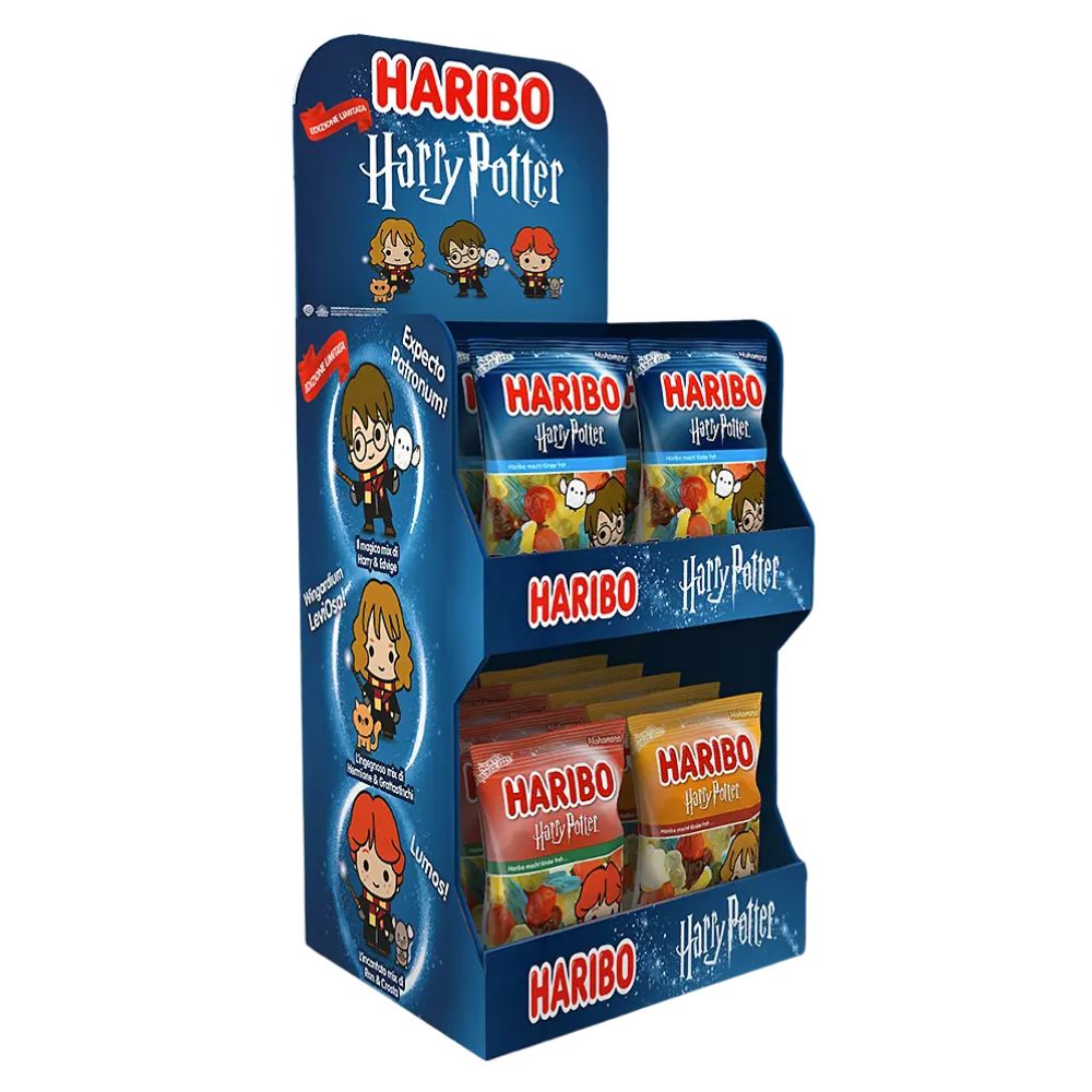 Confezione da 40, caramelle al gusto di frutta e cola da 80g Haribo.