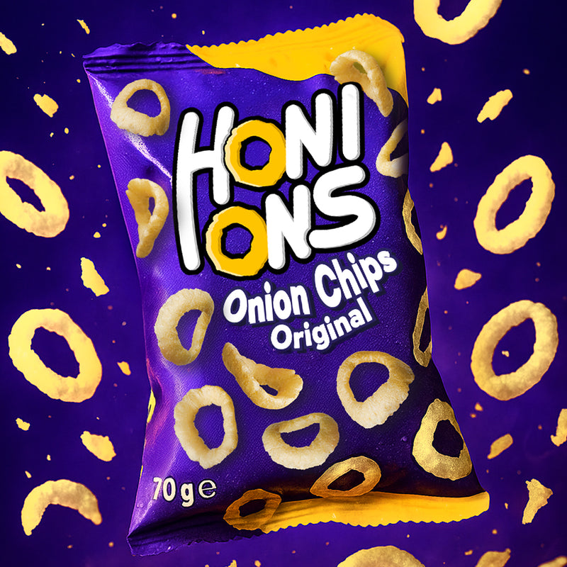 Honions Onion Rings, uienringen chips van 70g (verpakking van 16) 