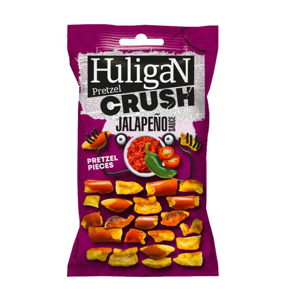 Huligan Pretzel Crush Jalapeno Sauce, pretzel al gusto jalapeno da 65g (Confezione da 18)