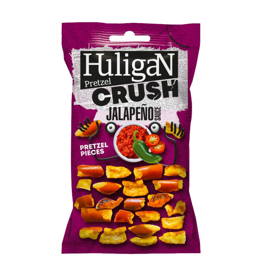 Huligan Pretzel Crush Jalapeno Sauce, pretzel al gusto jalapeno da 65g (Confezione da 18)